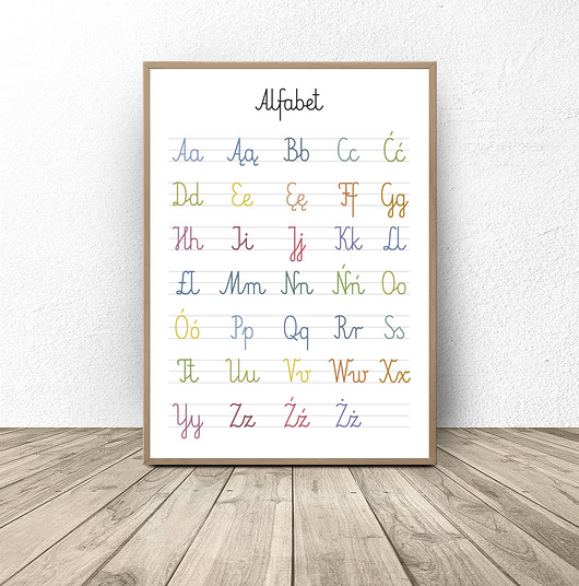 obrazy i plakaty do pokoju dziecięcego Plakat Montessori "Polski alfabet"