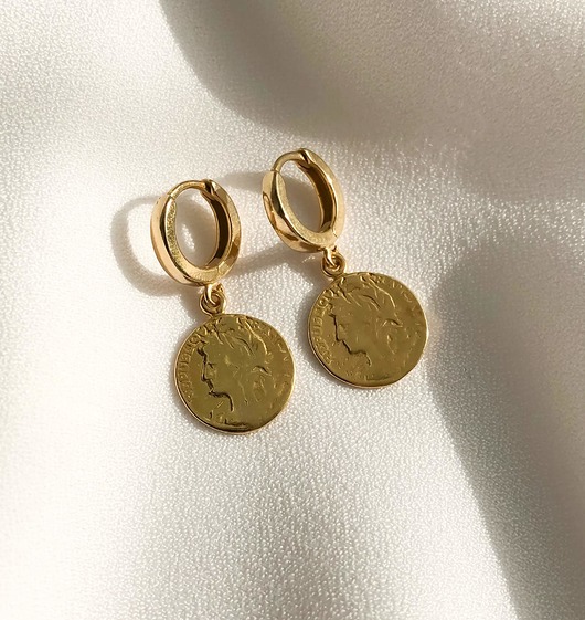 Kolczyki złote z monetą Vintage Drop Coin Sistone by MS