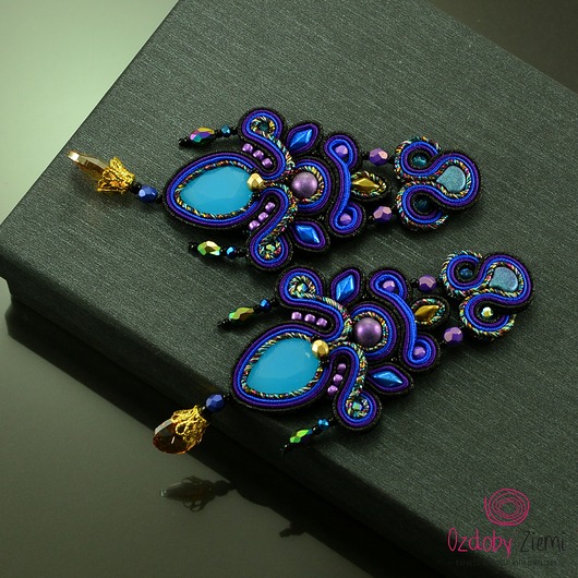 kolczyki soutache Niebiesko fioletowe kandelabrowe kolczyki sutasz