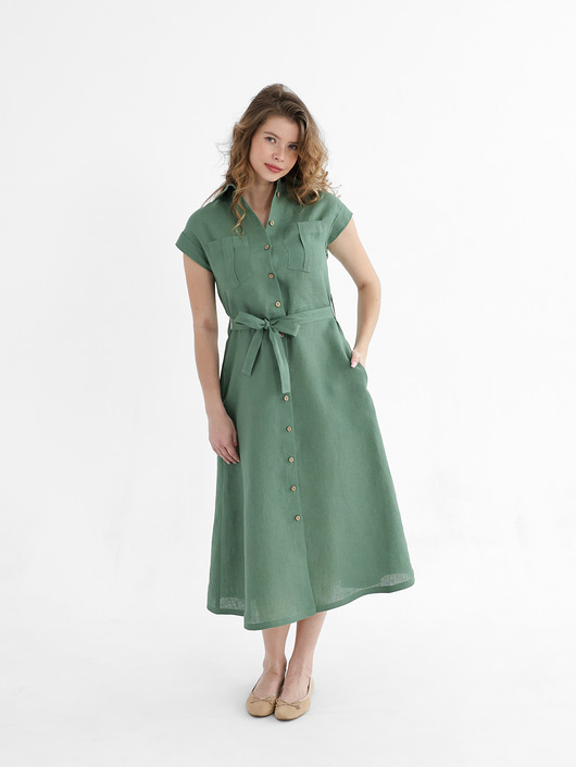 sukienki midi damskie Lniana Sukienka MARIGOLD eucalyptus green