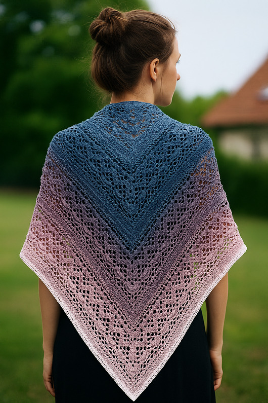 szale damskie Chusta ombre Klaziena ręcznie robiona szydełkowa