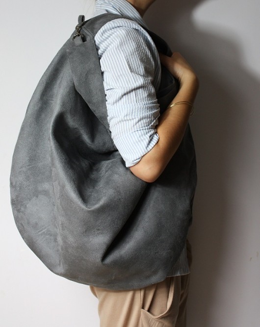 Torba L hobo szara + paski Zuzia Górska