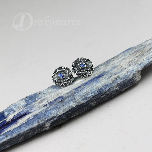 kolczyki wire wrapping Ogród miniatur - szafirowe cyrkonie