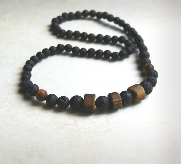 naszyjnik MĘSKI :: tiger's eye & LAVA II kaktusia