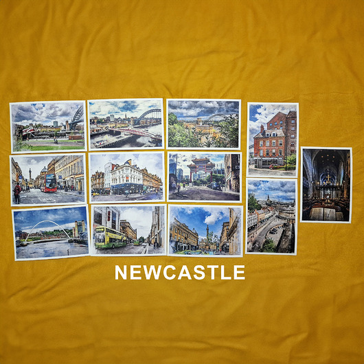 grafiki i ilustracje Newcastle upon Tyne w akwareli - zestaw 12 grafik 15x23 cm