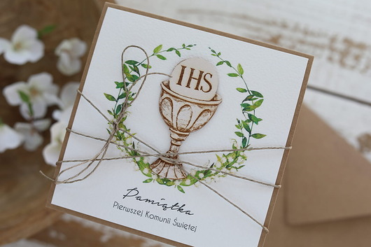 kartki na komunię Kartka na komunię - pamiątka komunii ręcznie robiona Prezent