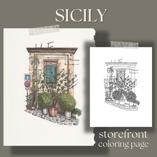 kartki okolicznościowe - wydruki Sycylia, urocza włoska kamienica , kolorowanka dla dorosłych, do wydruku