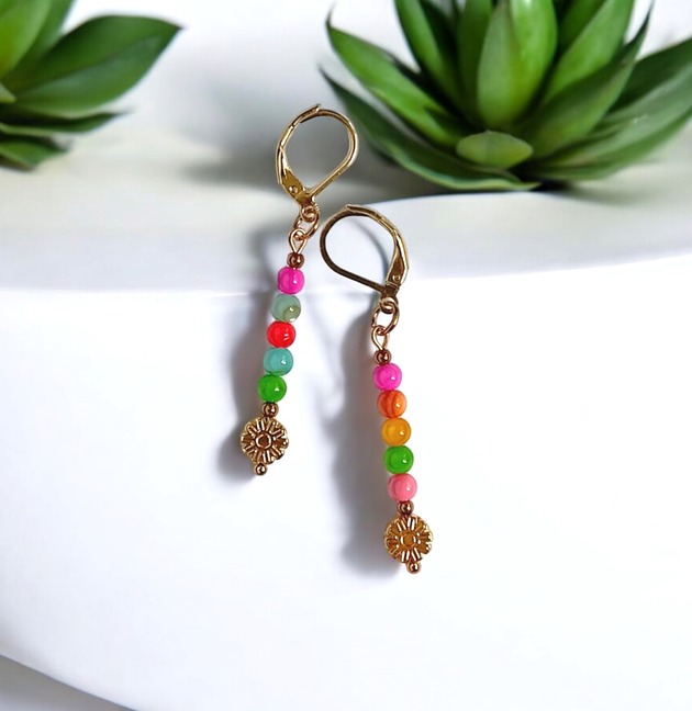 kolczyki z kamieniami Kolczyki : summer collection :: kolorowa muszla i kwiatuszki