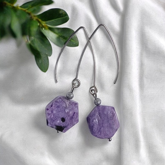 kolczyki z kamieniami LUX. UNIKATOWE kolczyki : czaroit VI