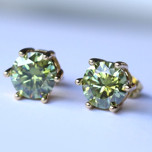 kolczyki pozłacane Kolczyki pozłacane zielony Moissanit 2ct brylantowy szlif