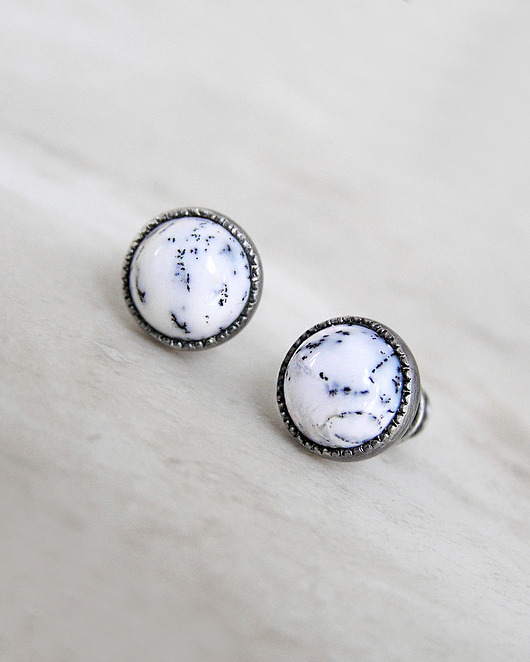 kolczyki srebrne Kolczyki z agatem dendrytowym, srebro