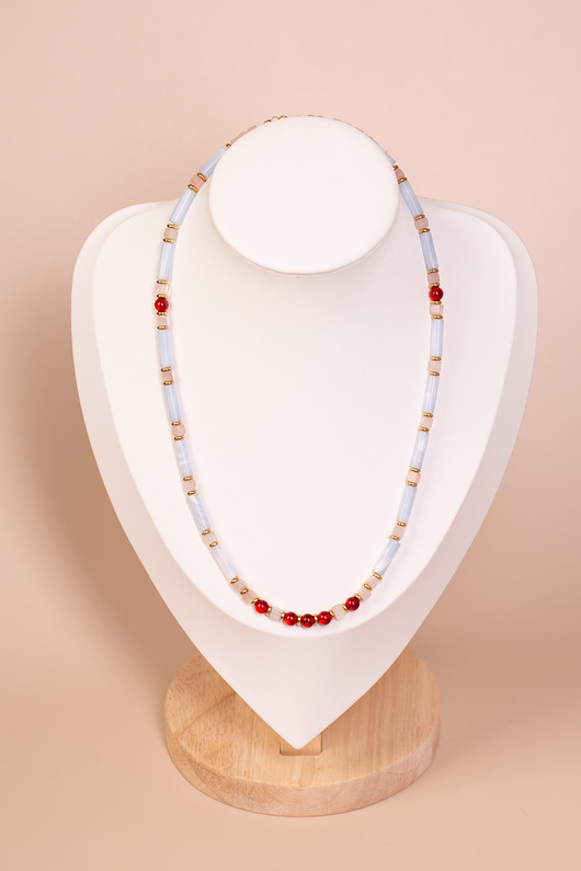 naszyjniki - inne Naszyjnik z chalcedonem i czerwonym bursztynem