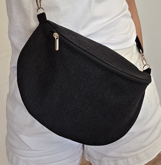 saszetka nerka Czarna nerka pleciony materiał boho na ramię pojemna XL