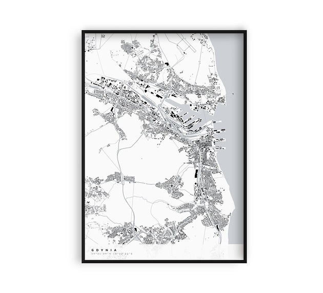 Mapa Gdyni,Plakat Gdynia,Mapy miast PLAKATY GEOMETRYCZNE