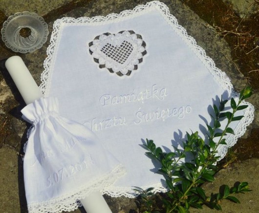 Komplet do Chrztu: szatka i świeca! Koronka II Monart