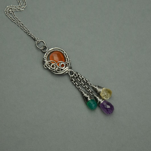 wisiory Kolorowy wisiorek wire wrapping ametyst cytryn
