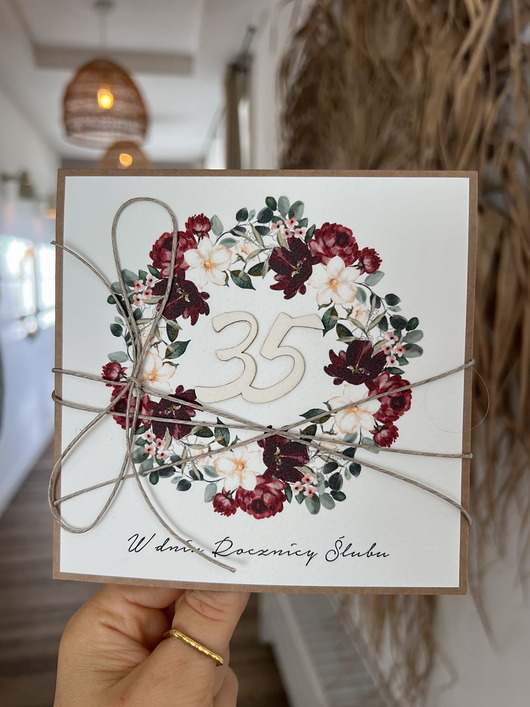 kartki scrapbooking Wyjątkowa kartka ręcznie robiona z okazji 35 rocznicy ślubu