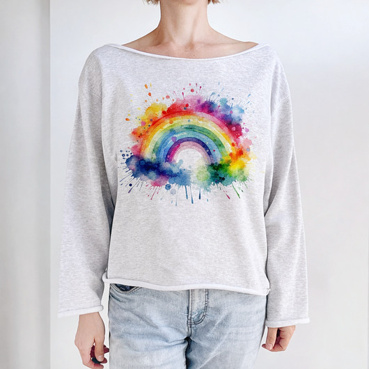 bluza bez kaptura damska Tęcza akwarele Szara bluza cięta Bez ściągaczy
