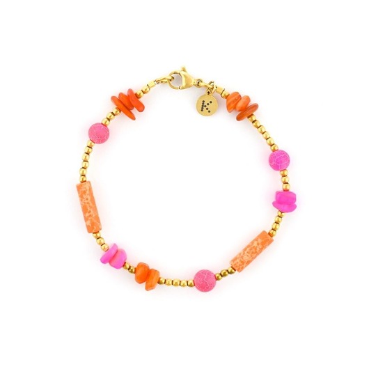 bransoletki z kamieni naturalnych Bransoletka Pink & Orange - -złote hematyty - Pozłacana stal szlachetna