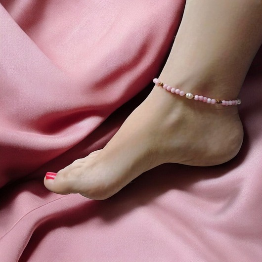 bransoletki z kamieni naturalnych NA NOGĘ : perły, agat matowy różowy, hematyt