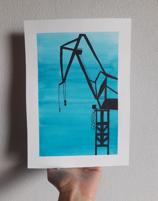 grafiki i ilustracje Akwarela Żuraw Stoczniowy GDAŃSK, 20,5 x 29 cm