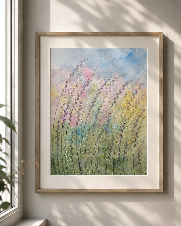 grafiki i ilustracje Oryginalna akwarela. Kolorowa łąka 30x40