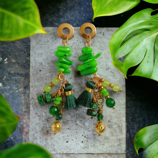 kolczyki z kamieniami OSTATNIE! zielone kolczyki Boho : długie i fikuśne