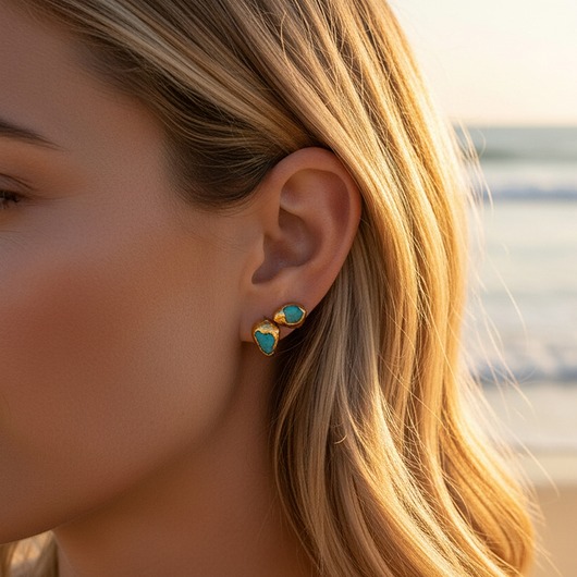 kolczyki pozłacane Kolczyki Sztyfty Opal Niebieski