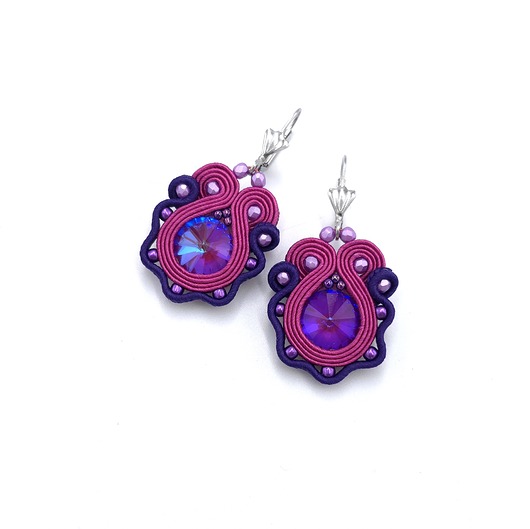 kolczyki soutache Kolczyki sutasz fioletowo różowe małe wiosenne kolorowe lekkie Flower