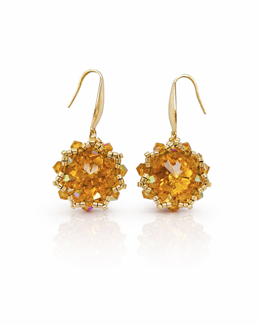 kolczyki szklane Złote Wiszące Kolczyki "Topaz Maxima"