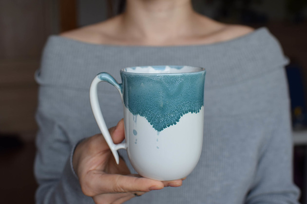 Kubek Ceramiczny Biały Turkus 300ml Ceramika Ciepliki