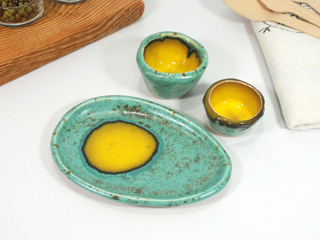 miski i misy Ceramiczny zestaw - podstawka, jajecznik, miseczka na sól