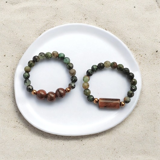 pierścionki elastyczne Zestaw pierścionków : turkus afrykański, tygrysie oko