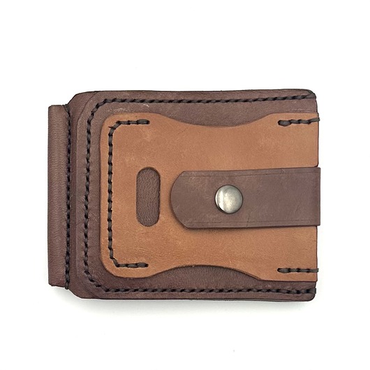 portfele damskie Brązowy portfel na klips ze skóry ręcznie uszyty.