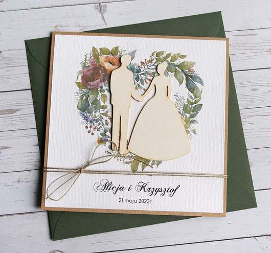 zaproszenia i kartki na ślub Kartka ślubna, PERSONALIZACJA, kolorowa koperta