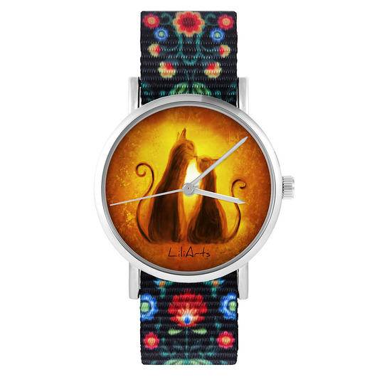 zegarki damskie Zegarek - Kotki - folk czarny, nylonowy