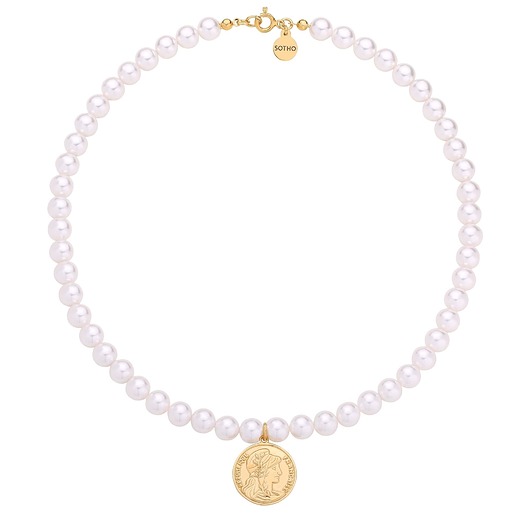 złote naszyjniki Złoty naszyjnik z pereł SWAROVSKI CRYSTAL z monetą