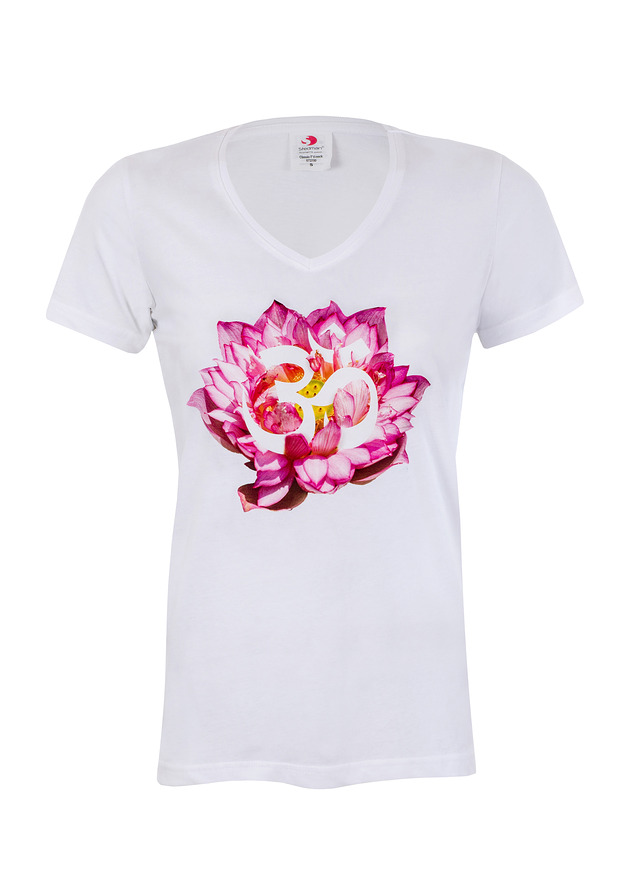 t-shirt damskie Bluzka t-shirt lotos ohm JOGA biała