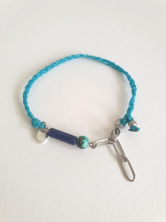 bransoletki z kamieni naturalnych Bransoletka BOHO ręcznie tkana, turkusowa z lapisem i turkusem, wodoodporna