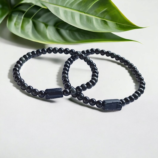 bransoletki z kamieni naturalnych KOMPLET dla PARY : obsydian & turmalin : ochronne bransoletki