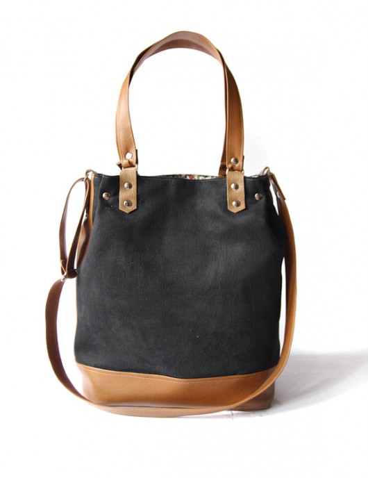 torebka h35 - black&orange camel&flowers-   elfagado