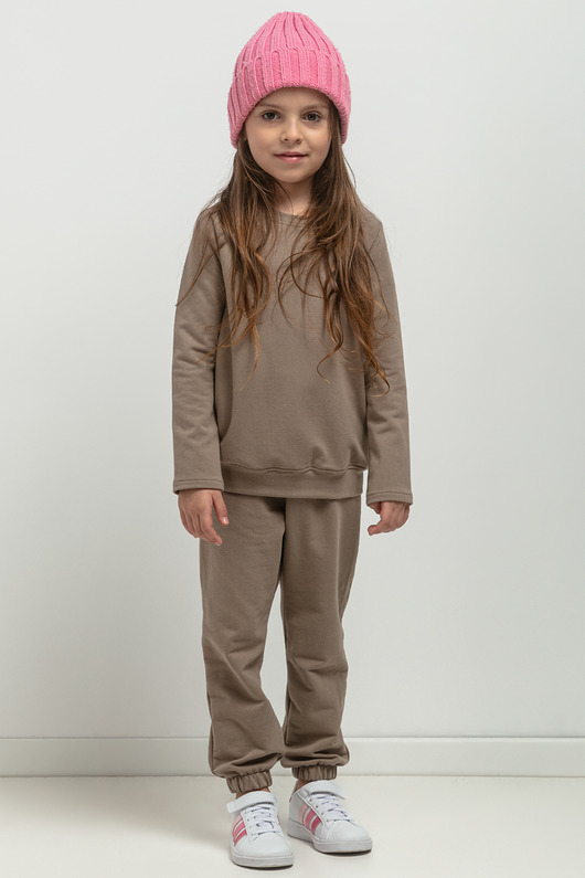spodnie dla dziewczynki Spodnie dresowe w typie jogger dla dziecka, MMD38, cappuccino