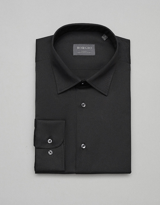 koszule męskie Koszula męska 00363 długi rękaw czarna slim fit 164/170 38