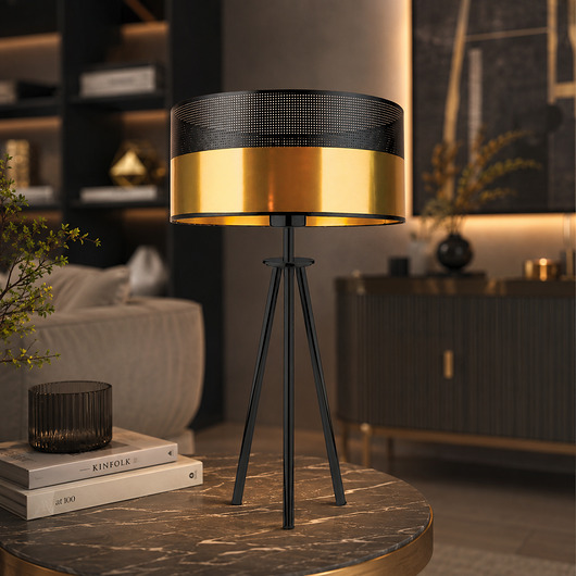 lampy stołowe Czarno-złota lampa stołowa na trójnogu ALTA GLAM w stylu glamour