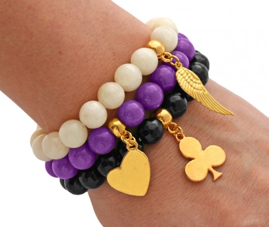 Onyx, ecru & violet jade with pendants. Lavoga