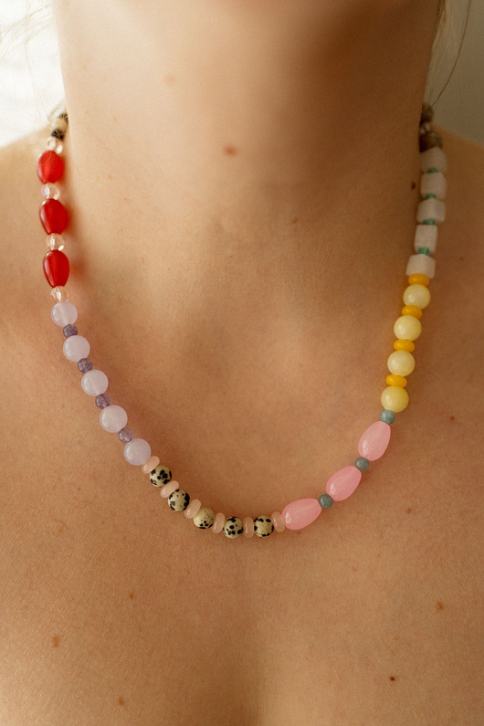 naszyjniki - inne Eklektyczny naszyjnik z kamieni i koralików szklanych