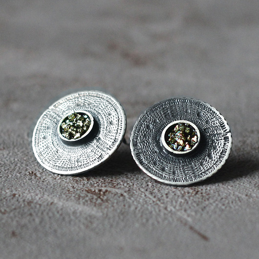 kolczyki wire wrapping Srebrne kolczyki wkrętki azteckie słońce