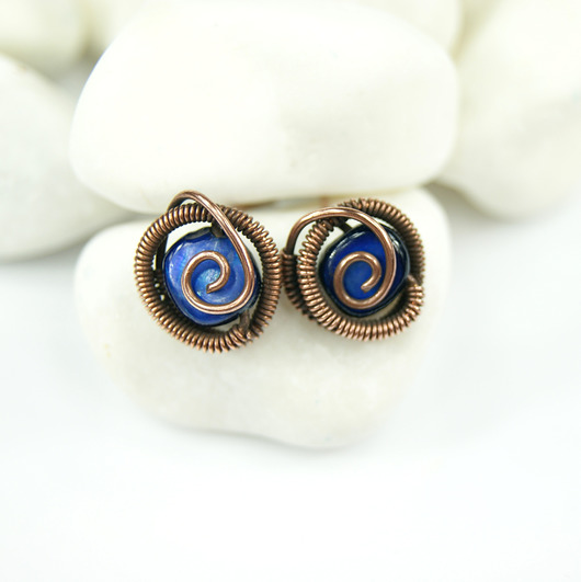 kolczyki wire wrapping Kolczyki sztyfty z masą perłową