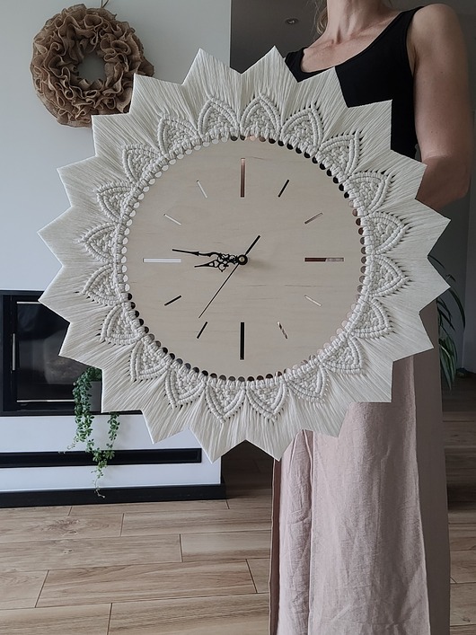 zegary Duży zegar boho, drewniany,naturalny, chwosty, 60 cm xxl