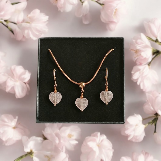 komplet biżuterii RAZEM TANIEJ! uroczy komplet: serduszko KWARC TRUSKAWKOWY : wyjątkowy prezent